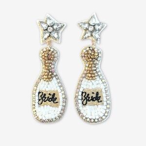 Beaded White & Gold Champagne Bride Earrings